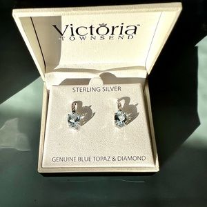 Sterling Silver, Blue Topaz & Diamond Earrings